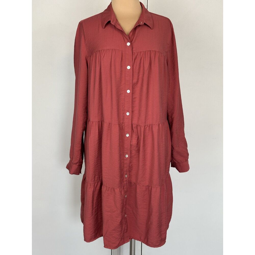 J. Jill long sleeve button up tiered dress medium